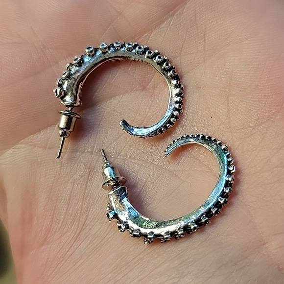 SOLD Tentacle Half-Hoop Earrings, Octopus, Squid, Fantasy - Picture 5 of 6